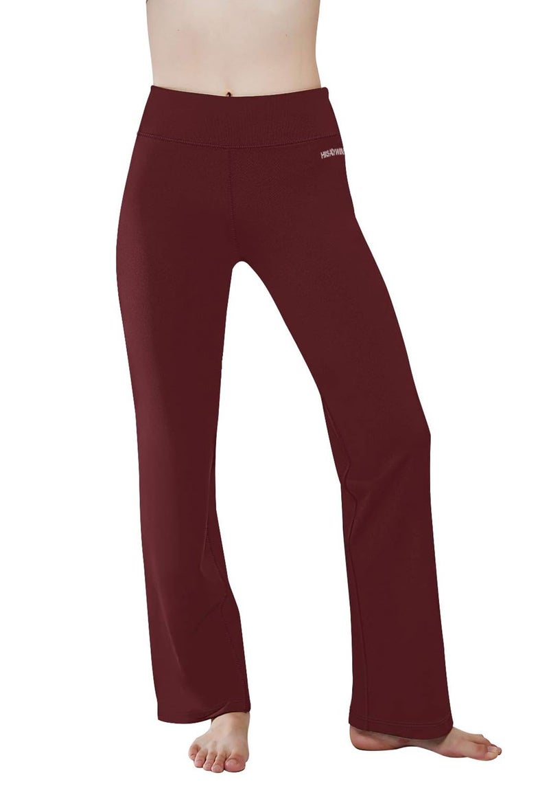 HISKYWIN Inner Pocket Yoga Pants 4 Way Stretch Tummy Control Workout Running Pants, Long Bootleg Flare Pants HF2-Bordeaux-XXL - Image 2